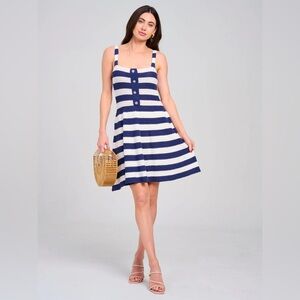 044 • Striped Navy White Dress | Parisienne Chic KnitDress Sleeveless Midi Dress
